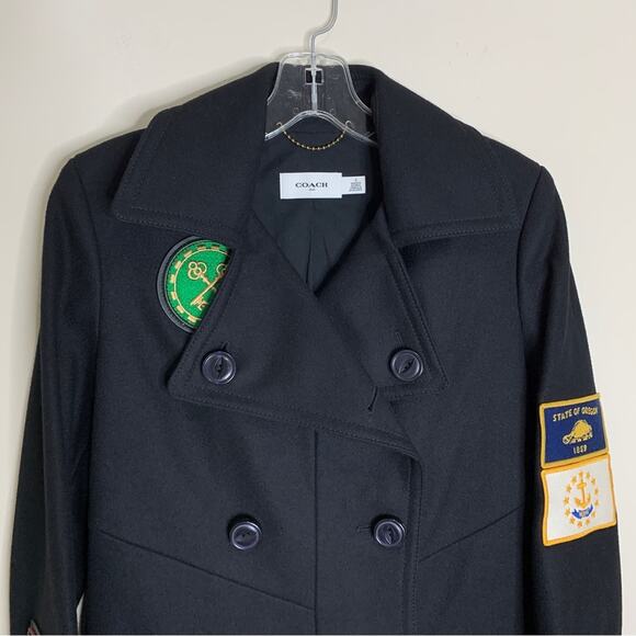 NEW Coach 1941 Military Patch Naval Coat (Sz 2) Wool-Blend Double Breasted Black - Picture 5 of 16
